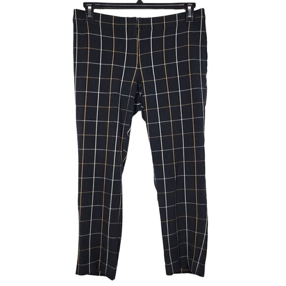 J. Jill Women's Premium Bistretch Mid-Rise Cotton, Rayon Plaid Black Pants Sz 10 - Picture 1 of 12